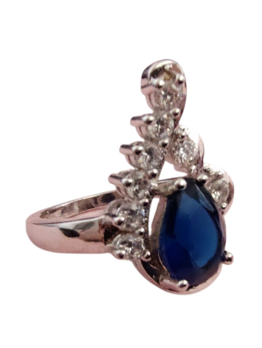 Gorgeous 925 Sterling Silver Pear Cut Blue Sapphire Cocktail Ring - Size 8